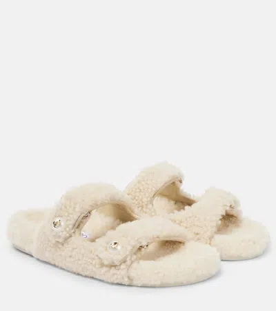 Jimmy Choo Fayence Shearling Sandals In Weiss