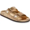 Jimmy Choo Fayence Metallic Pearly-button Slide Sandals In Gold