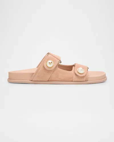 Jimmy Choo Fayence Suede Pearly Dual-strap Slide Sandals In Macaron