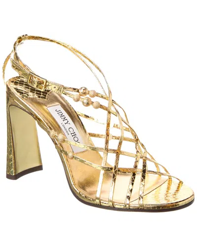 Jimmy Choo Felice 95 Leather Sandal In Gold