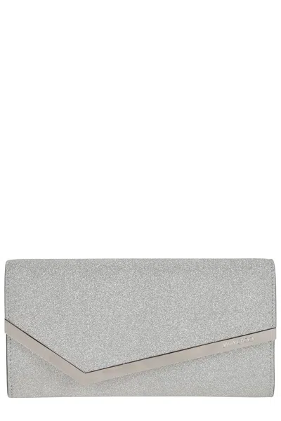 Jimmy Choo Fine Glitter Leather Emmie Bag In White