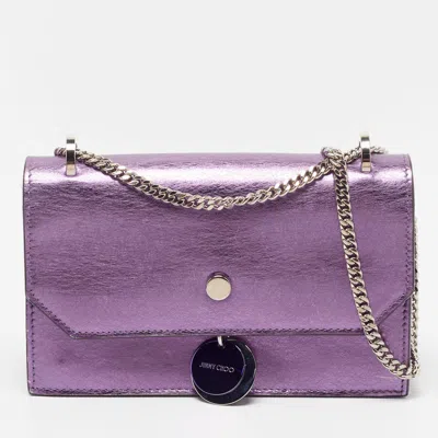 Pre-owned Jimmy Choo Finley Metallic Purple Leather Shoulder Bag