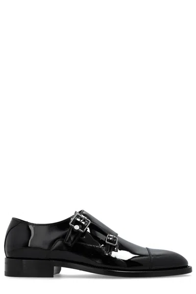 Jimmy Choo Finnion Monk Strap Shoes In Patent Leather In Black