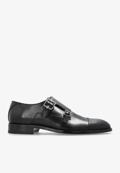 Jimmy Choo Finnion Leather Monk Strap Shoes In Black