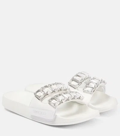 Jimmy Choo Pantoletten Fitz Crystal Aus Leder Mit Kristallen In Weiss