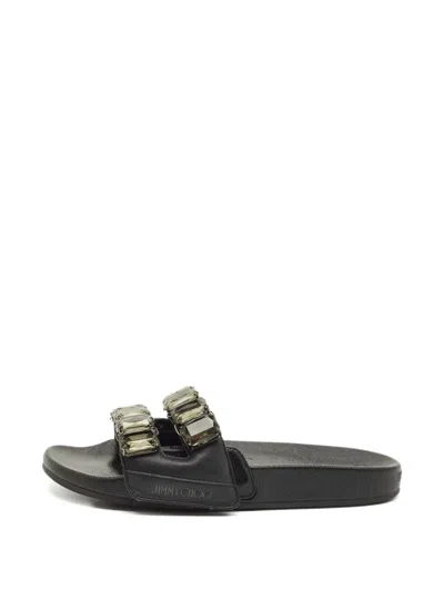 Pre-owned Jimmy Choo Fitz Crystal Sandals In Black
