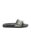 Jimmy Choo Fitz Embellished Canvas-leather Slides In White