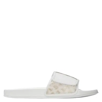Jimmy Choo Fitz Monogram Print Plexi Sandals In White