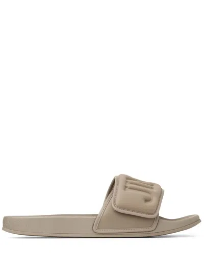 Jimmy Choo Fitz/m Logo-debossed Slides In Neutrals