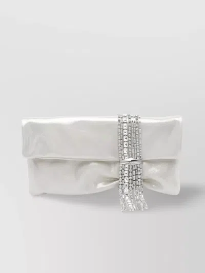 Jimmy Choo Flap Fold Rhinestone Metallic Clutch Bag In Gray