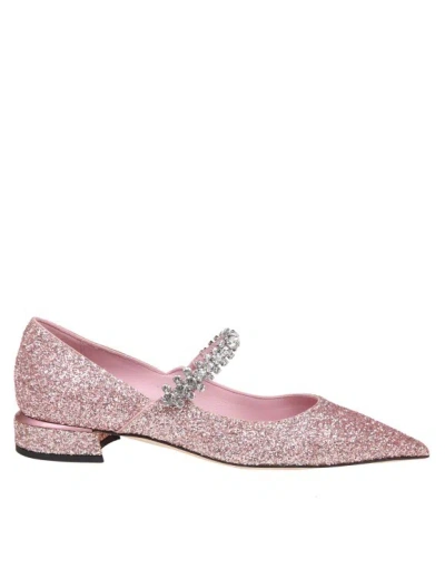 Jimmy Choo Sequin-covered Leather Ballerina Pumps With Swarovski Strap In Pink