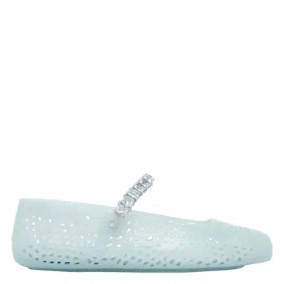 Jimmy Choo Light Green Jelly Ballet Flats With Crystal In Blue