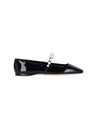 Jimmy Choo Ade Pearly-strap Patent Ballerina Flats In Black