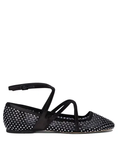 Jimmy Choo Astoria Crystal Mesh Caged Ballerina Flats In Black