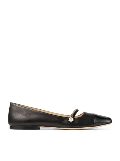 Jimmy Choo Elisa Embellished Patent-trimmed Leather Mary Jane Flats In Black