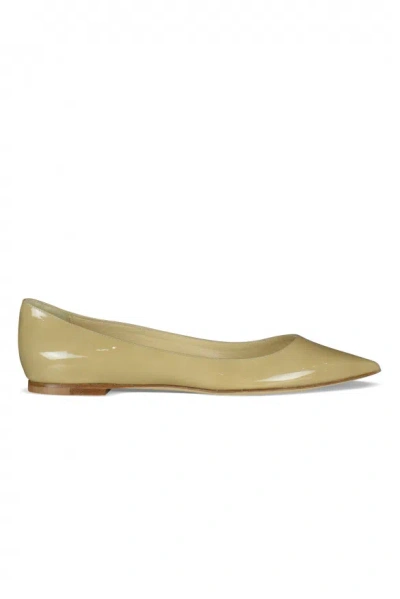Jimmy Choo Pointed Toe Ballerina Flats In Glossy Nude Leather In Brown