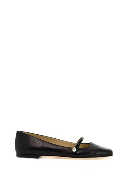 Jimmy Choo Elisa Embellished Patent-trimmed Leather Mary Jane Flats In Black