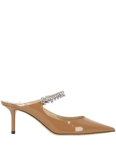 Jimmy Choo Bing 65 Embellished Patent Leather Mules In Beige