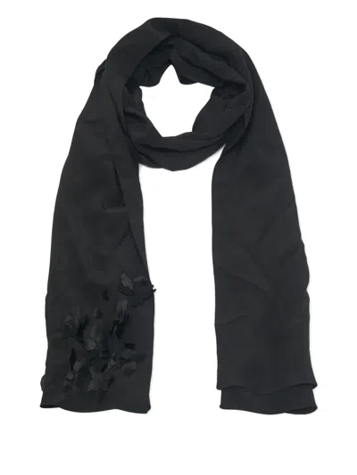 Pre-owned Jimmy Choo Floral-appliqué Silk Scarf In Black