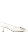 Jimmy Choo Latte Shiny Nappa Leather Slingbacks With Lace Corsage In White