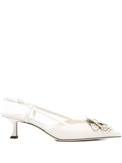 Jimmy Choo Latte Shiny Nappa Leather Slingbacks With Lace Corsage In Multi
