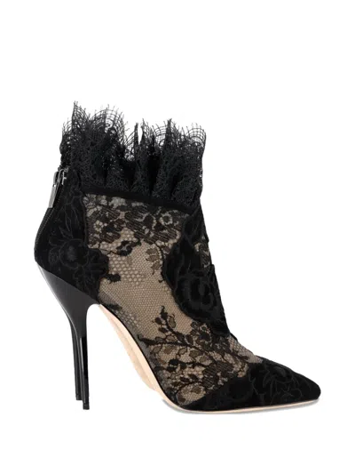 Pre-owned Jimmy Choo Floral-embroidered Ankle Boots In Black