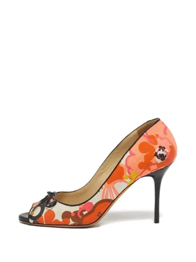 Pre-owned Jimmy Choo Floral-patterned Peep-toe Pumps In Orange