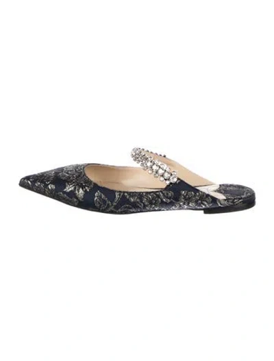 Pre-owned Jimmy Choo Floral Print Crystal Embellishments Mules In Blue