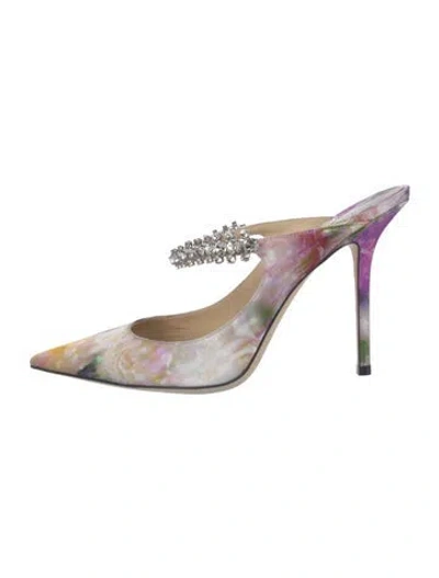 Pre-owned Jimmy Choo Floral Print Crystal Embellishments Mules In Neutral