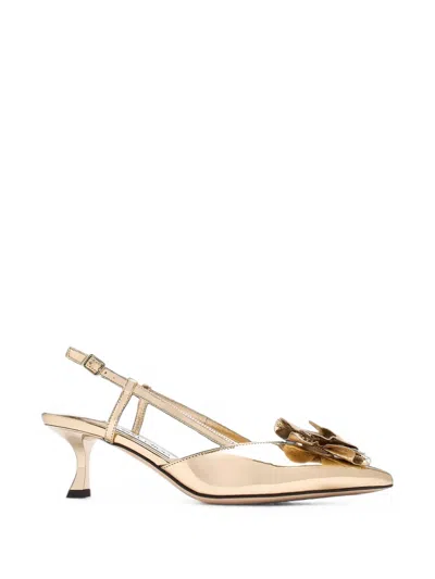 Jimmy Choo Flower-embellished Leather Pumps In Gold