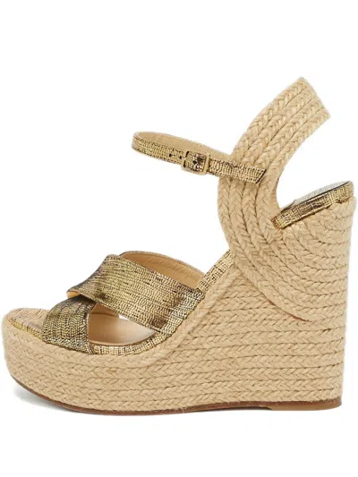 Pre-owned Jimmy Choo Foil Crisscross Espadrille Sandals In Gold