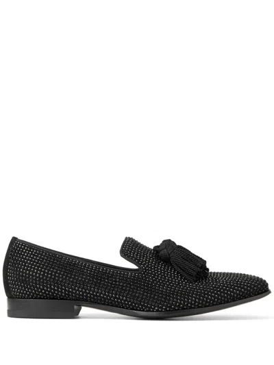 Jimmy Choo Foxley Crystal-embellished Suede Slippers In Black