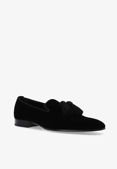 Jimmy Choo Foxley Velvet Loafers In Black