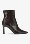 Jimmy Choo Croc-embossed Leather Ankle Boots With Pointed Toe In Brown