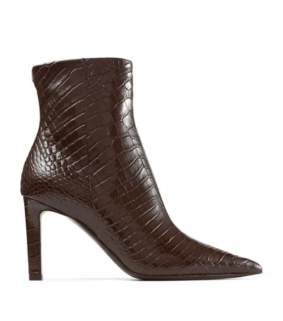 JIMMY CHOO FRANKIE 85 CROC-EMBOSSED LEATHER ANKLE BOOTS