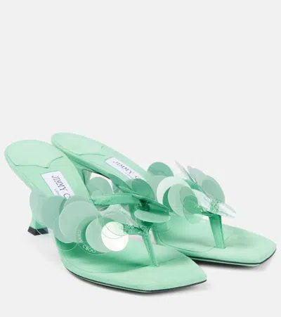 Jimmy Choo Verzierte Sandalen Freja 70 Aus Veloursleder In Grün