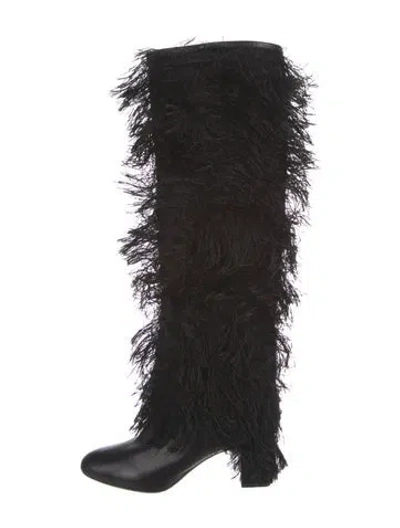 Pre-owned Jimmy Choo Fringe Trim Accent Lace-up Boots In Black