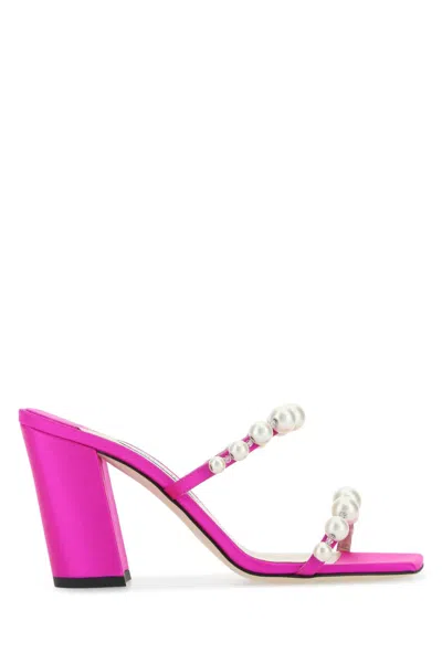 JIMMY CHOO FUCHSIA SATIN AMARA 85 MULES