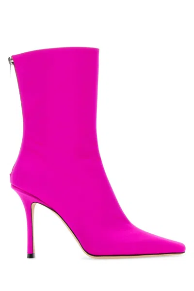 JIMMY CHOO WOMEN FUCHSIA SATIN ANKLE BOOTS, 5.5 LUXURY BOOTS FOR WOMEN DARVEYS