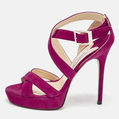 Pre-owned Jimmy Choo Fuchsia Suede Vamp Platform Sandals Size 37