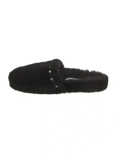 Pre-owned Jimmy Choo Fur Crystal Embellishments Flats In Black