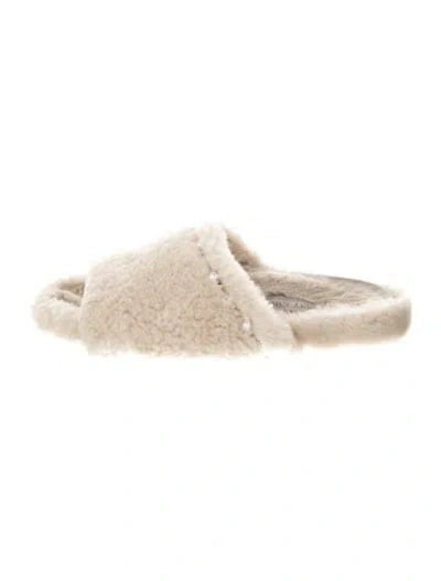 Pre-owned Jimmy Choo Fur Crystal Embellishments Slides In Neutral