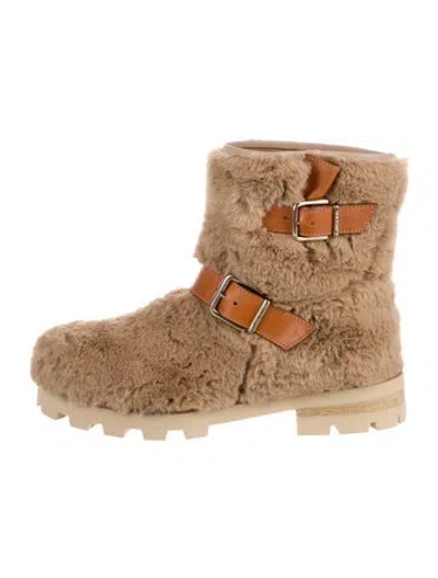 Pre-owned Jimmy Choo Fur Fur Trim Moto Boots In Neutral