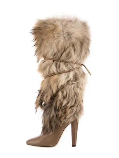 Pre-owned Jimmy Choo Fur Slouch Boots In Gold