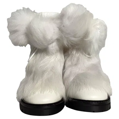 Pre-owned Jimmy Choo Fur Trim Ankle Boots In White Leather