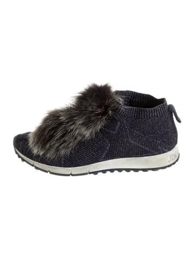 Pre-owned Jimmy Choo Fur Trim Sneakers In Blue