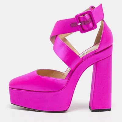 Jimmy Choo Fuschia Satin Buckle Gian Pumps In Pink