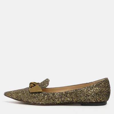 Pre-owned Jimmy Choo Gabie Size 39 Gold Glitter Ballet Flats