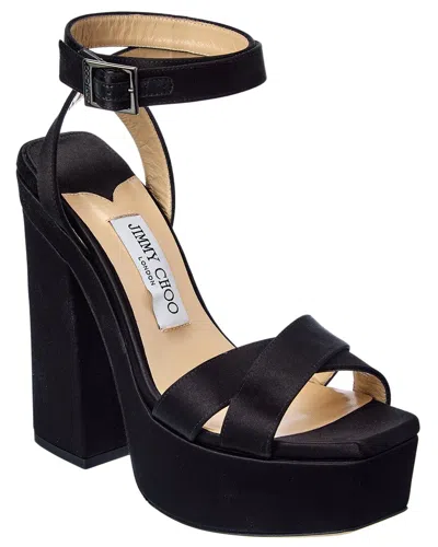 Jimmy Choo Gaia 140 Satin Platform Sandal In Black