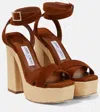 JIMMY CHOO GAIA 140 SUEDE PLATFORM SANDALS